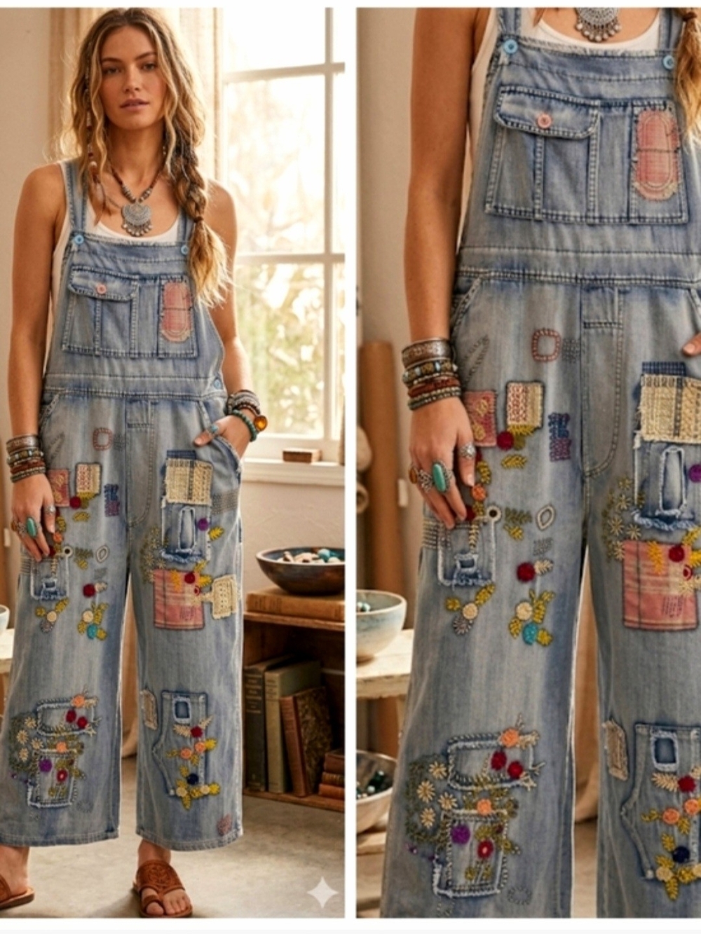 Blue Velvet Embroirded Patchwork Denim Overalls (out of Stock) Last On Avail